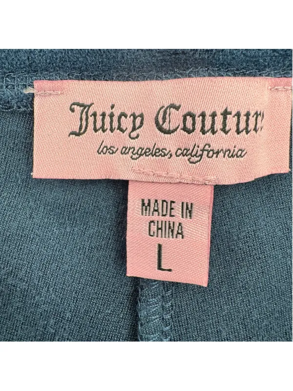 Juicy Couture Navy Blue Velour Track Pants Rhinestone Logo Straight Leg Sz Large - Image 5