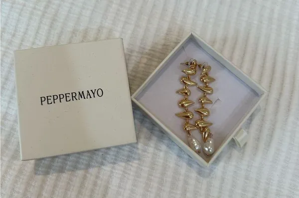 Peppermayo Gold Drop Earrings with Pearl Accent - Image 8