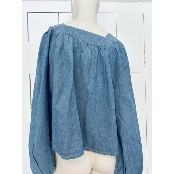 Levi's Amber Long Sleeve Blouse Square Neck‎ Shirt 100% Cotton Flowy Medium - Image 2