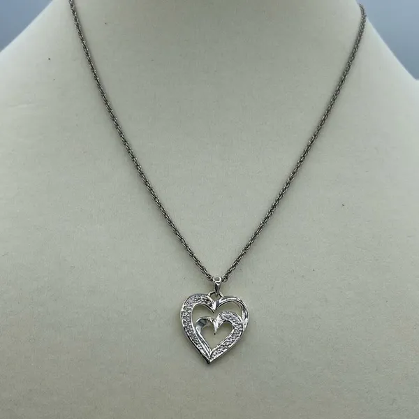 Sterling silver CZ embellished double heart necklace - Image 2