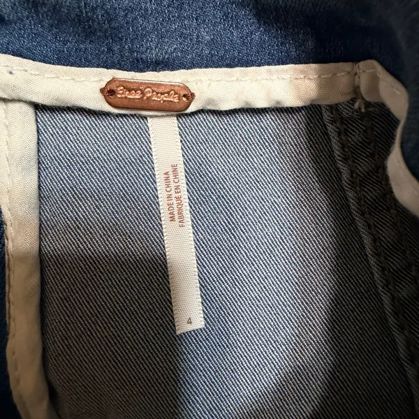 Free People Blue Denim Mini Skirt High Waisted Paneled Back Zip Size 4 - Image 3