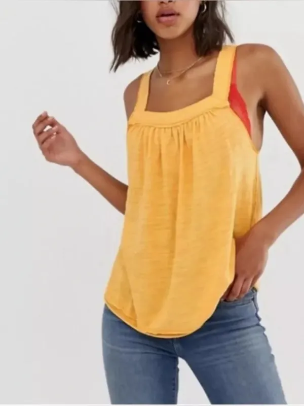 Free People We the Free Yellow Good For You Square Neckline Sleeveless Tank Top - Image 4