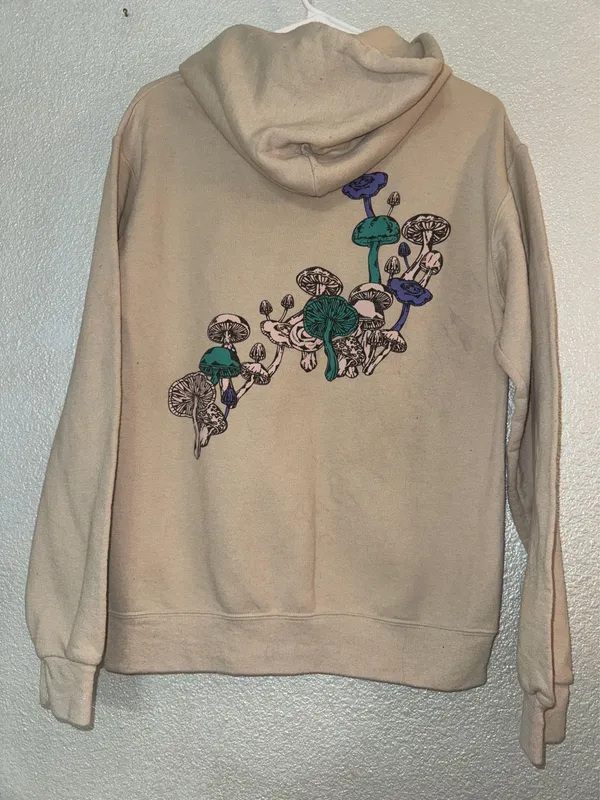 Tan/ beige Mushroom hoodie - Image 2