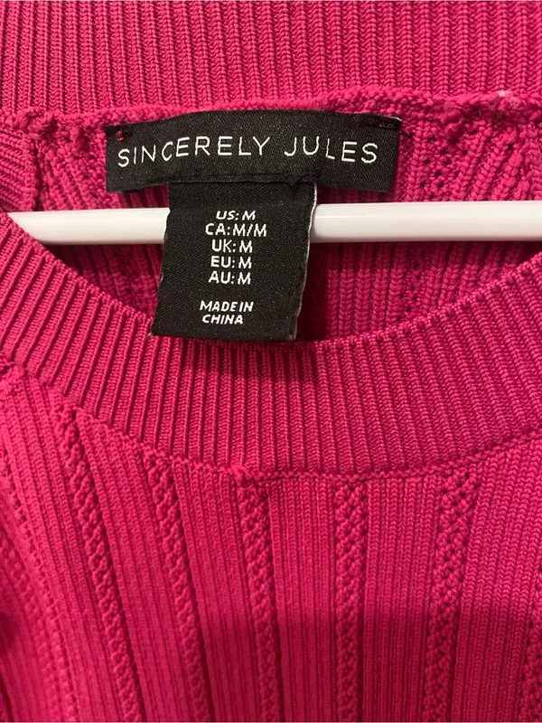 Sincerely Jules Hot Pink Ribbed Sweater Dress with Gold Buttons Size S - Image 4