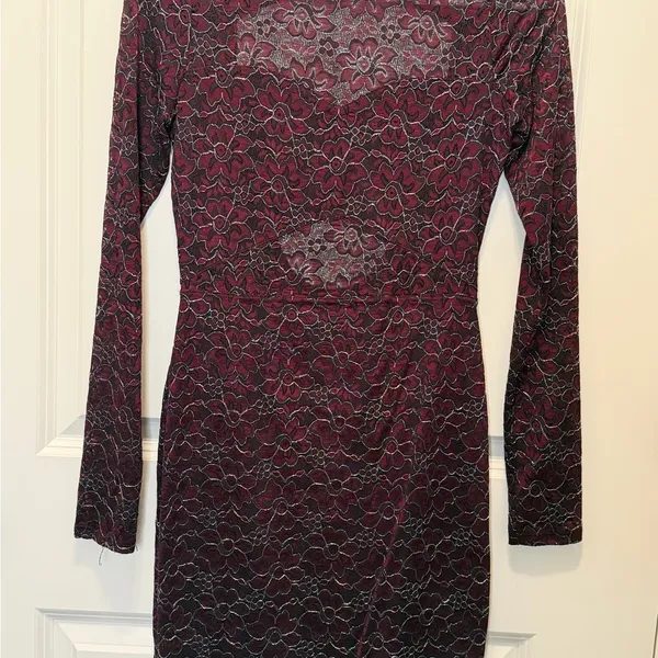 Express Plum Lace Long-Sleeve Open-Back Mini Dress - Image 5