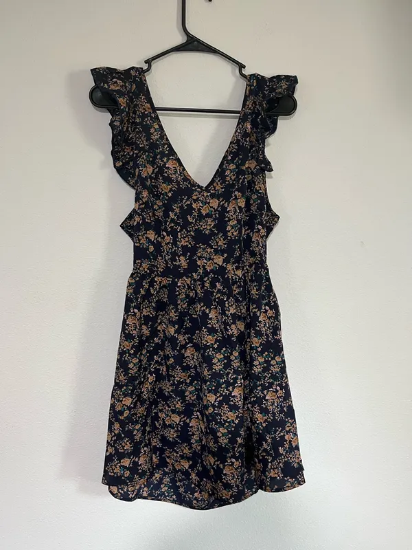 Cupshe Navy Blue Floral Deep V Ruffle Mini Dress Resort - Image 6