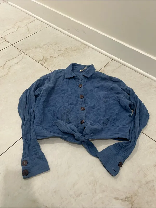 Free People Blue Sunstreaks Button Down Shirt Size XS - Image 2