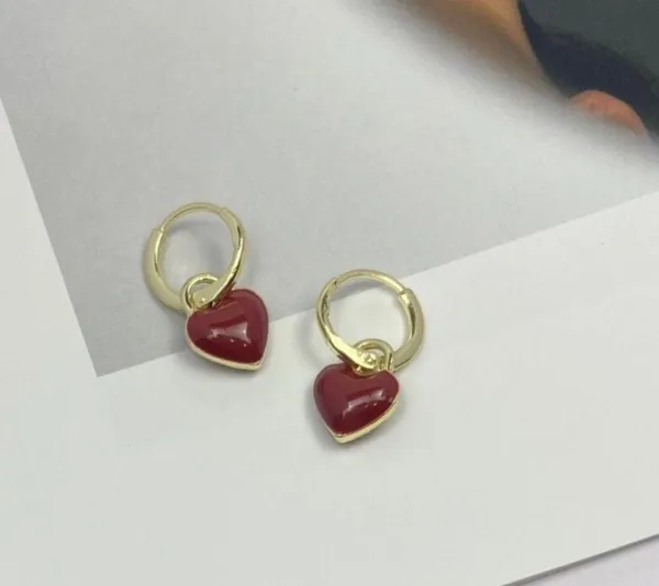 18K Gold Plated Love Heart Dangle Drop Earrings for Women, Red Heart Earrings - Image 2