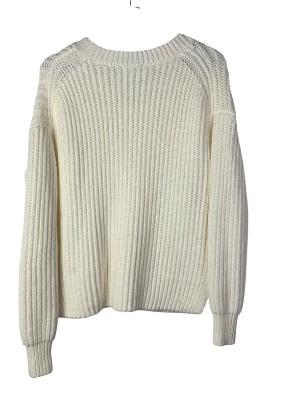 Simply Vera Vera Wang White Ribbed V-Neck Sweater M - Image 2