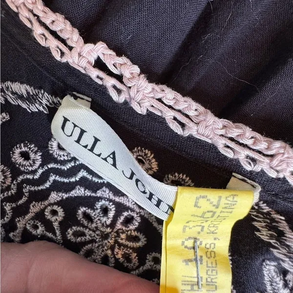 Ulla Johnson Boho Mira Black Pink Cotton Embroidered Tasseled Mini Dress Size 6 - Image 12