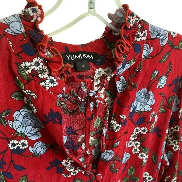 Yumi Kim Red Floral Ruffle Tiered Mini Dress Long Sleeve Smocked Waist Size‎ S - Image 8