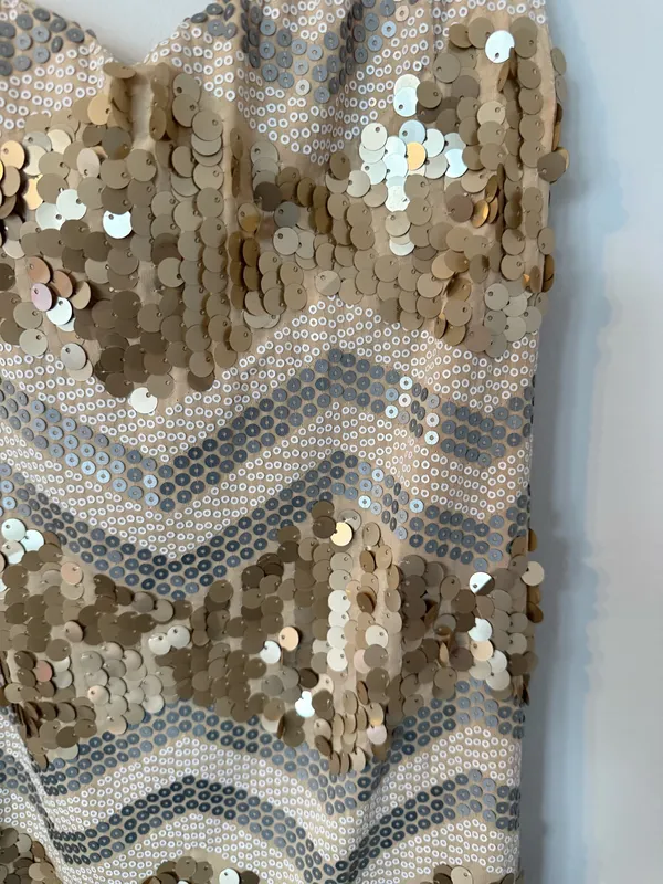 Gold and Silver Sequin Strapless Dress - Image 2