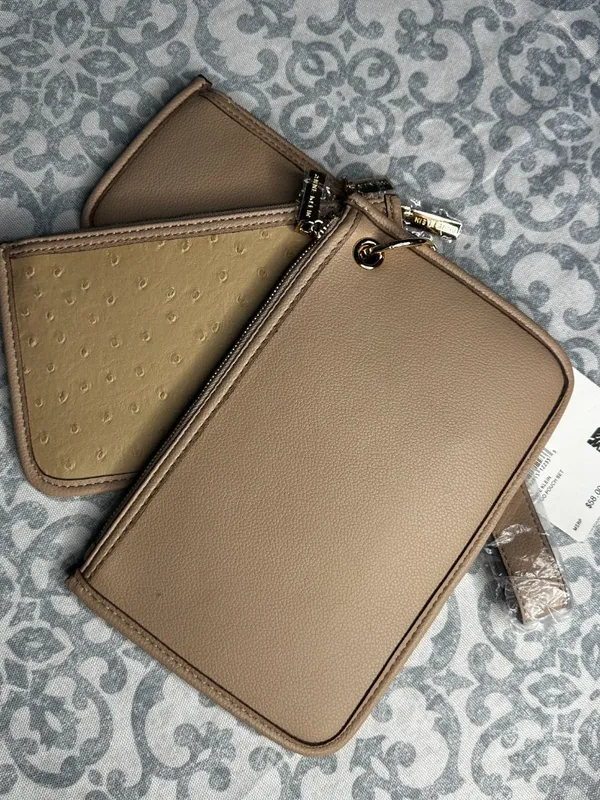 NWT Anne Klein Trio Pouch Wristlet Set in Neutral with Silver Hardware - Image 3