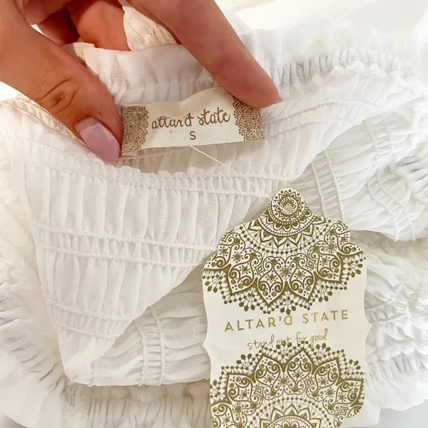 Altar'd State Tie Strap Smocked Cropped Tank Top White Small - Image 3