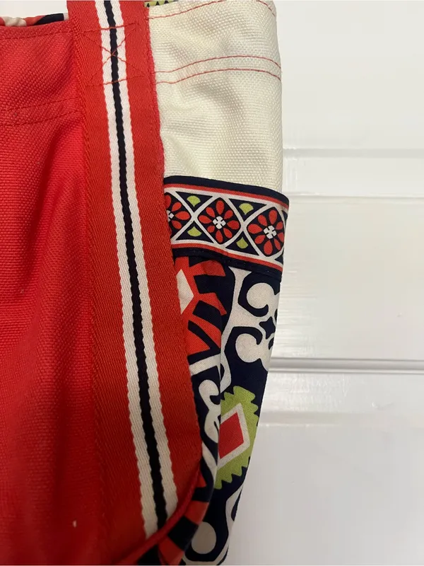 Vera Bradley Red Canvas Tote with Patterned Trim - Image 5