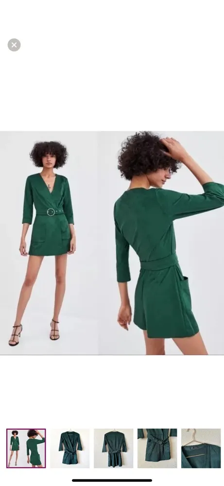 ZARA trf Collection Emerald Green Faux Suede Belted Romper - Image 5
