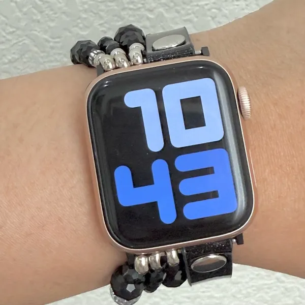 Black Silver Beaded Watch Band Compatible Apple Watch 40/41mm - Image 2