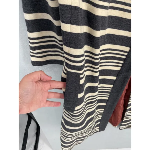 Domani Knits Womens Long Coat Striped Knit Button Front Gray Cream Large - Image 5