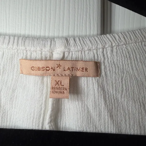 Gibson Latimer Embroidered Peasant Blouse‎ White XL Boho Tassel Casual Vacation - Image 3