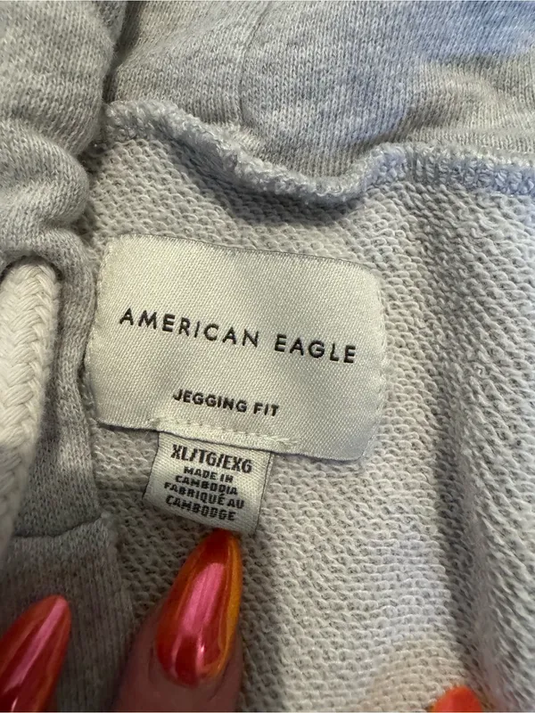 American Eagle Light Grey Hoodie V-Neck Hooded Sweatshirt - Image 2