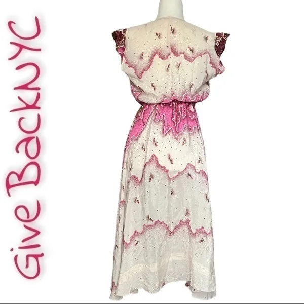 Vintage Floral Midi Dress in Purple and White Size S - Image 3