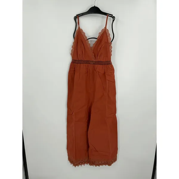 Billabong Lace and Lies Spiced Coral Crochet Trim Wide Leg Jumpsuit‎ Small NEW - Image 4