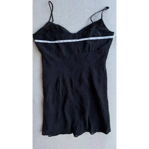 JSC Vintage 90s Black Beaded Floral Mini Dress Spaghetti Strap Size 14 Wrap Neck - Image 8