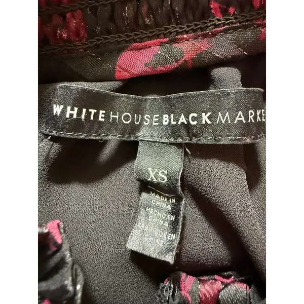 WHITE HOUSE BLACK MARKET Dress Black‎ Red Floral Ruffle Sleeve Smocked EUC XS - Image 8