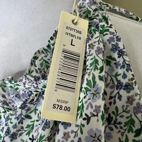 Max Studio Peasant Top LARGE Dainty Ditsy Floral Cottagecore Ruffle Feminine NEW - Image 4