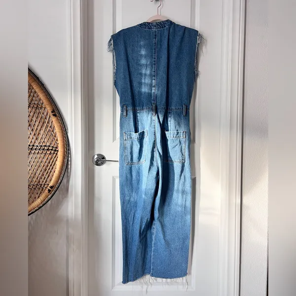 BlankNYC Cotton Blend‎ Blue Denim Belted Jumpsuit Sleeveless Small - Image 4