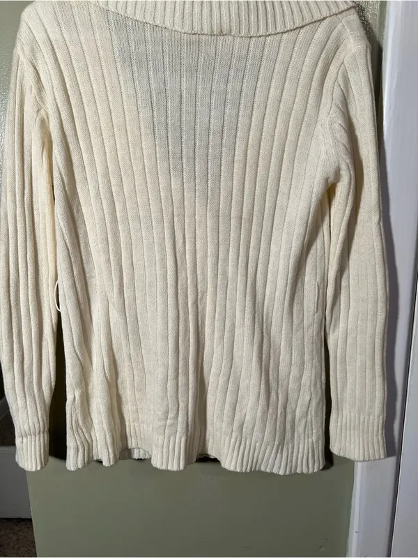 Vintage Kmart Women's Size Medium Cardigan Sweater Cream White Collared Pockets - Image 7
