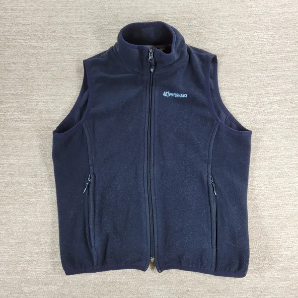 American Eagle Performance Fleece Vest Medium Navy Blue Rear Full Zip Pocket - Image 2