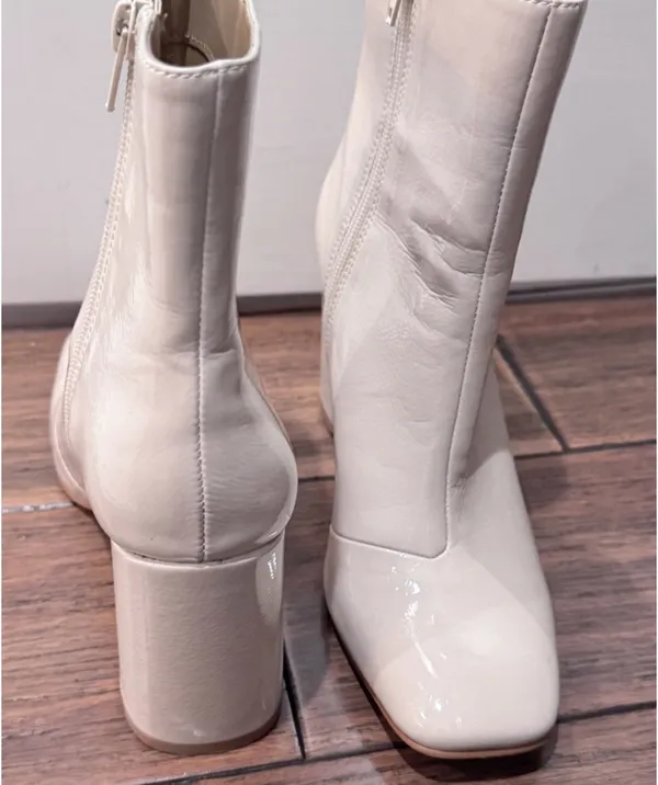 Steve Madden 'Taryn' Nude Patent Square Toe Block Heel Ankle Boots - Image 7