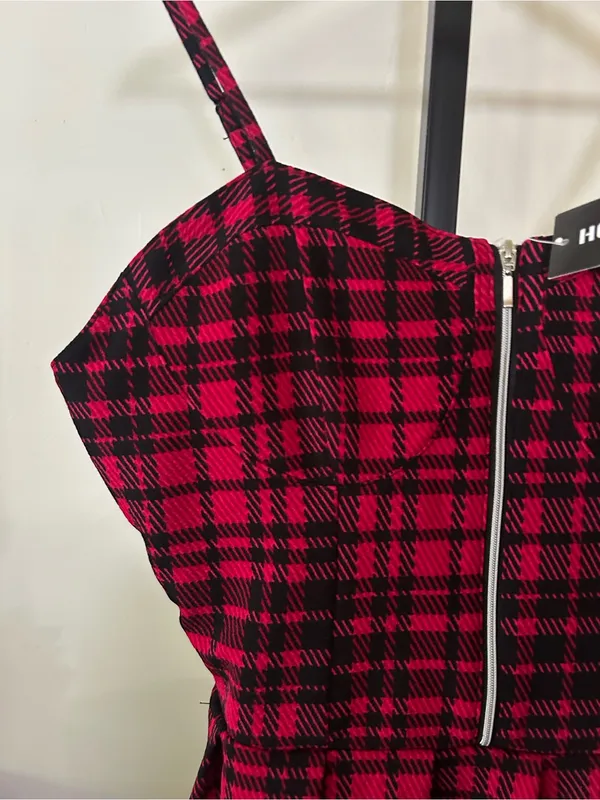Hot Topic Plaid Zip Pleat Mini Dress Red‎ Black Check Punk Grunge NWT Size Large - Image 3