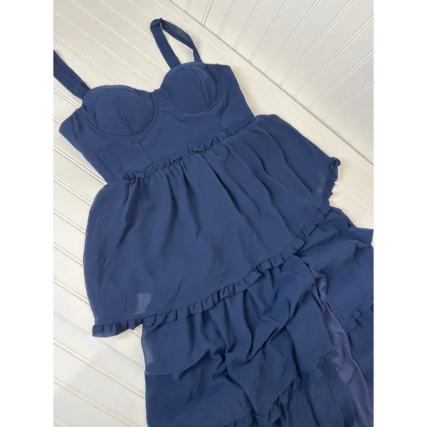 Lulus Sophisticated Occasion Navy Blue Bustier Lace-Up Maxi Dress Size L - Image 5