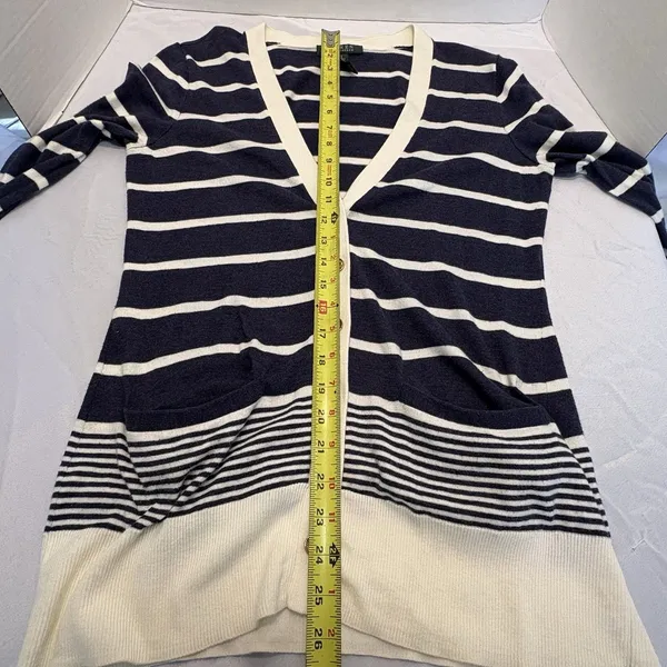 Lauren Ralph Lauren V Neck Navy & White Striped Cardigan Size Small - Image 6