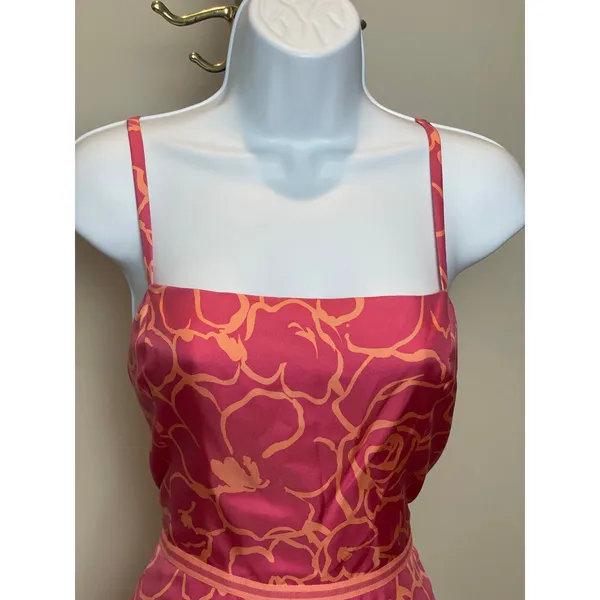 Ann Taylor Dress Silk Pink Coral Floral Size 8 - Image 2