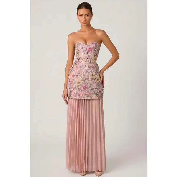 Oh Polly Galia Embellished Convertible Lace-Up Gown Dress Floral Pink size 6 New - Image 3