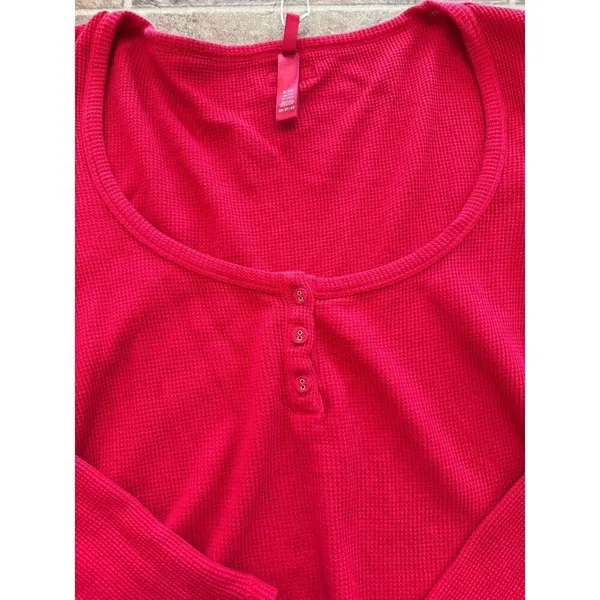 Skims Waffle Long Sleeve Henley Cranberry Size 2X - Image 6