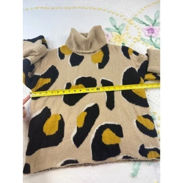 MOTH by anthropologie turtle‎ neck Sweater Animal Print Yellow Black Beige Se - Image 5