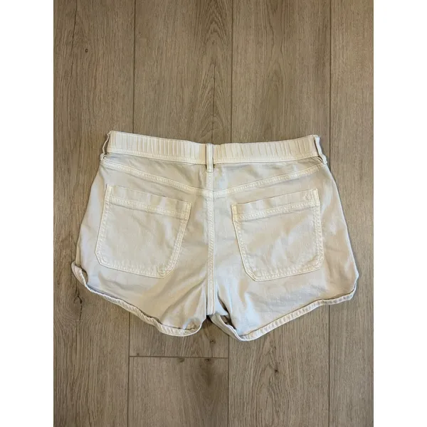 American Eagle Women 8 Cream Off-White Stretch Cuffed Denim Shorts High Rise - Image 5