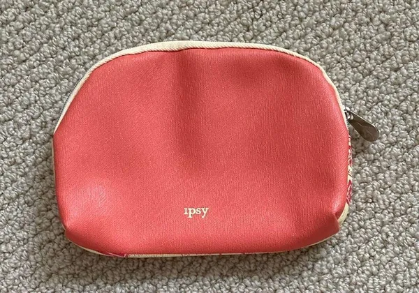 Ipsy Cosmetic Case Passport Stamps Bag Yellow Orange 5” x 7” Like New - Image 2