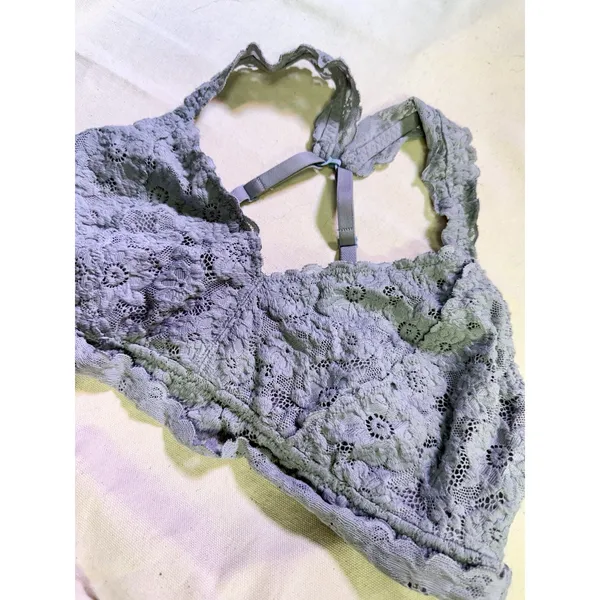 Aerie Gray Floral Lace Bralette Bra Wireless Pullover Racerback XL (F22) - Image 2
