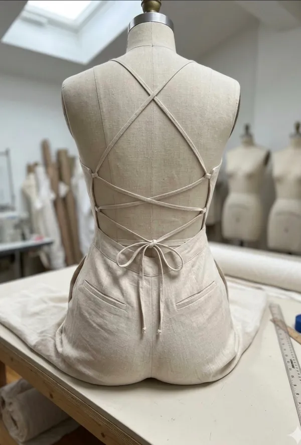 Title: Lulus Linen Wide Leg Button Front Lace Up Back Jumpsuit - M - Image 2