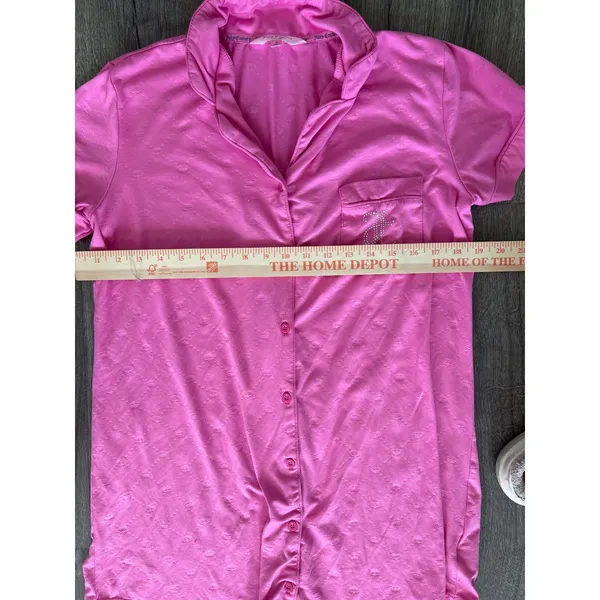 Juicy Couture Pink Rhinestone Logo Button Down Sleep Shirt Nightgown Small - Image 5