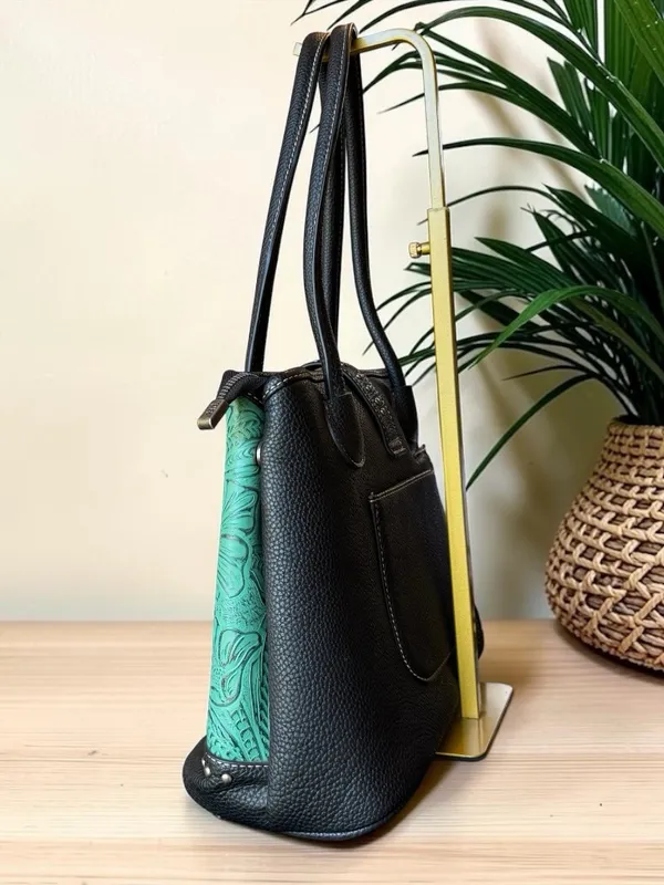 Trinity Ranch Embossed Turquoise Western Satchel Handbag Studded Purse - Image 2