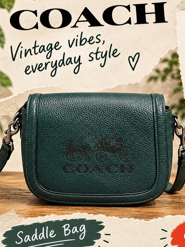 COACH Forest Green Saddle Pebbled Leather Crossbody Bag - Image 2
