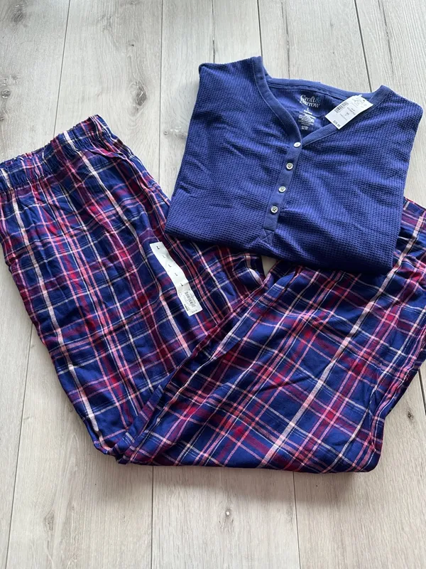 Croft & Barrow Henley Top & Rayon Pajama Bottom Set Dina Plaid Large NWT - Image 5