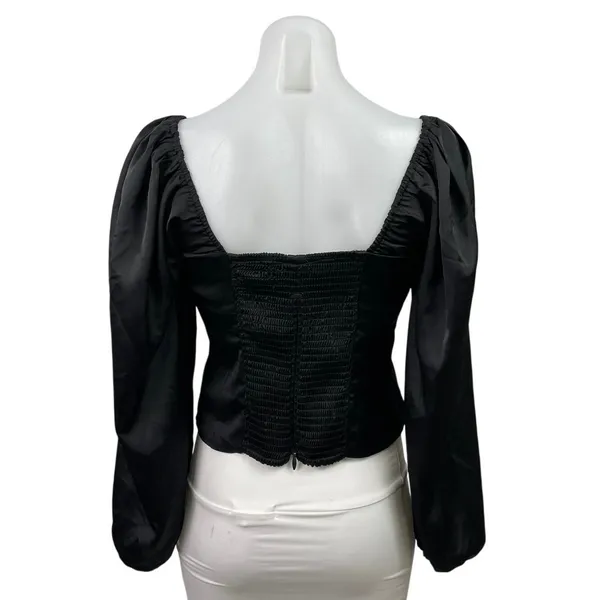 Abercrombie & Fitch Black Long Sleeve Pleated Bustier Crop Blouse Top Size M - Image 3