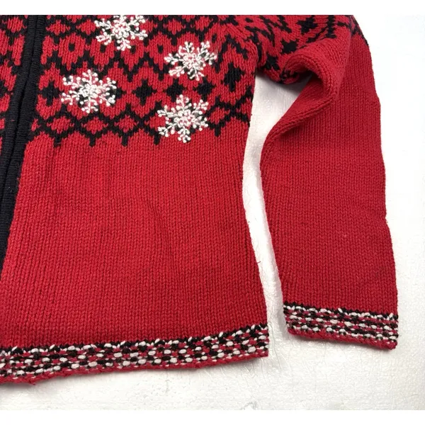 Womens Sweaters Cardigan Medium Wool‎ Blend Paul Harris Design Red Fair Isle Zip - Image 3